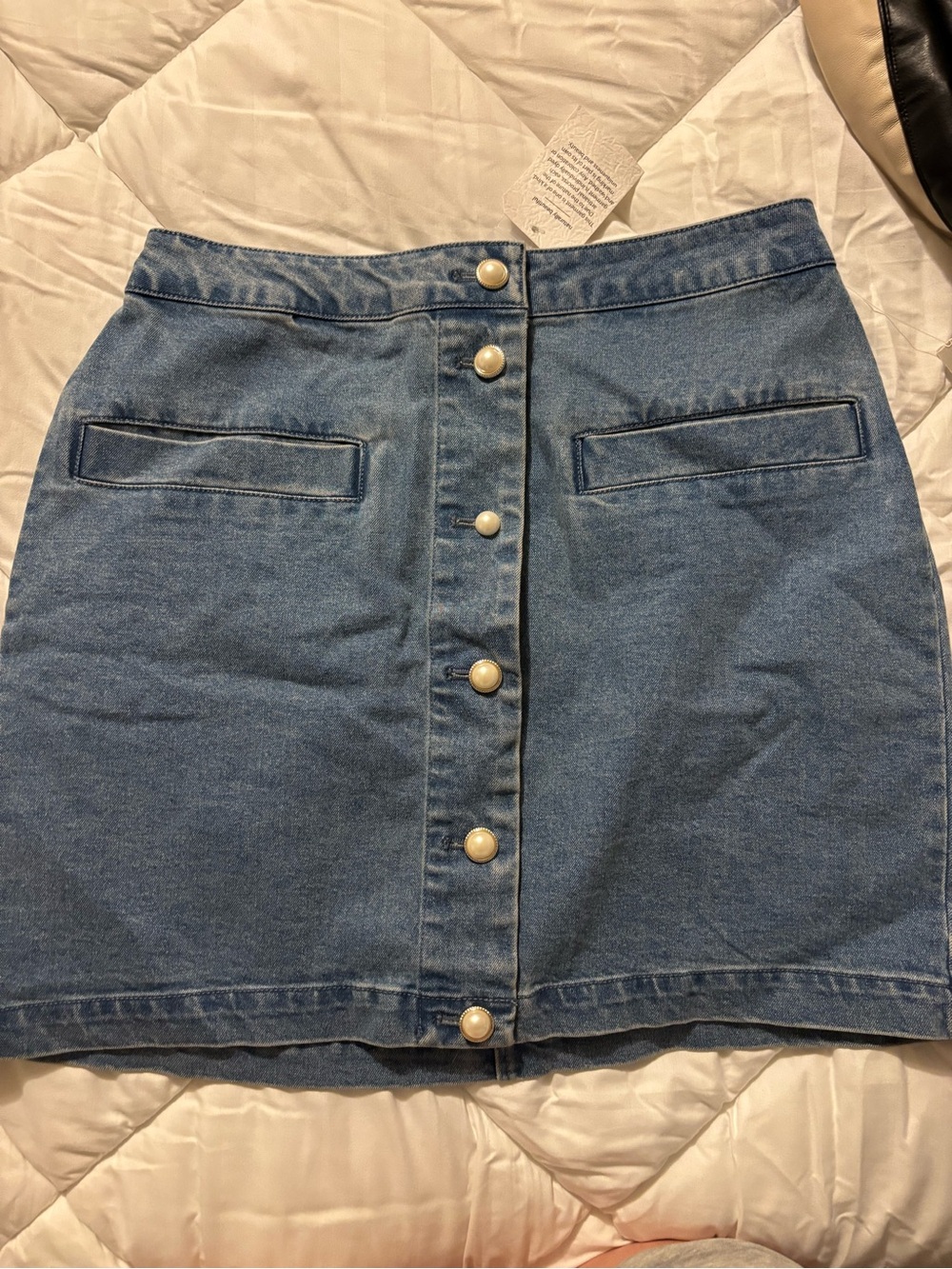 House of Harlow 1960 Pearl-Button Denim Mini Skirt - Light Blue